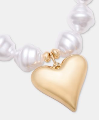 Heart Charm Imitation Pearl Beaded Stretch Bracelet, Macy's Exclusive