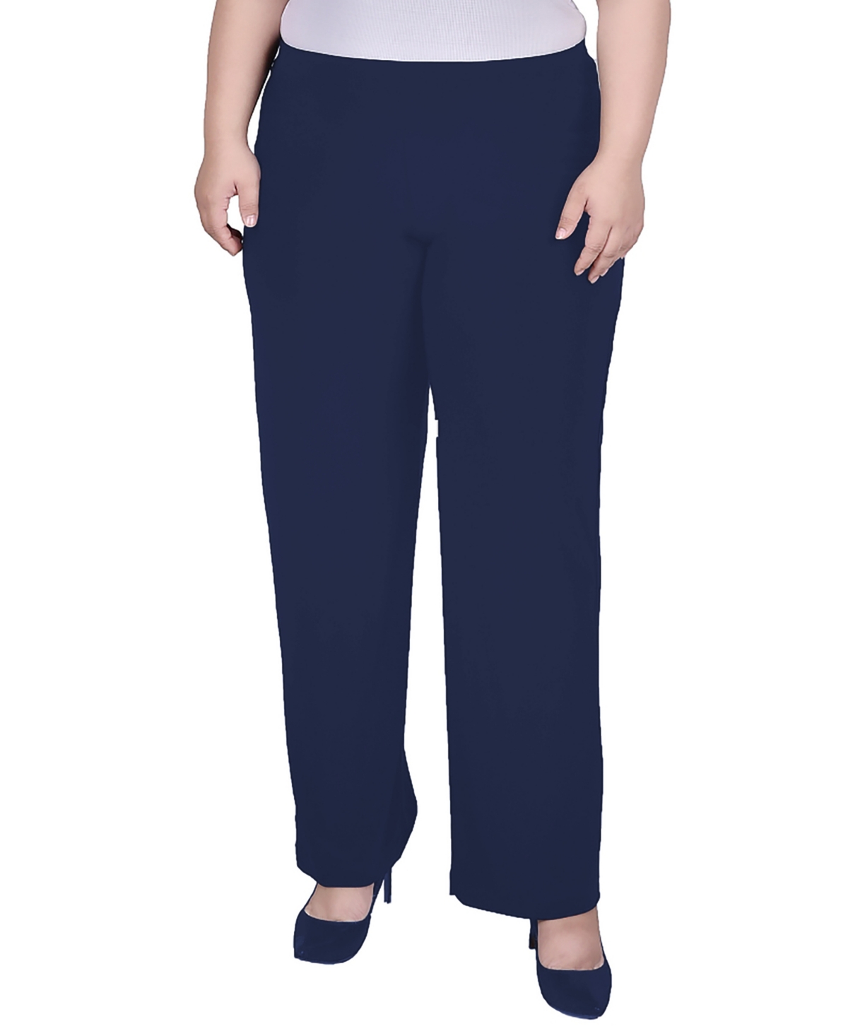 Ny Collection Plus Size Straight Leg Pull On Pants In Blue