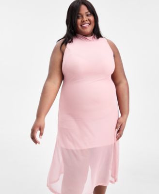 Trendy Plus Size Mesh Mock-Neck Fit & Flare Dress, Macy's Exclusive