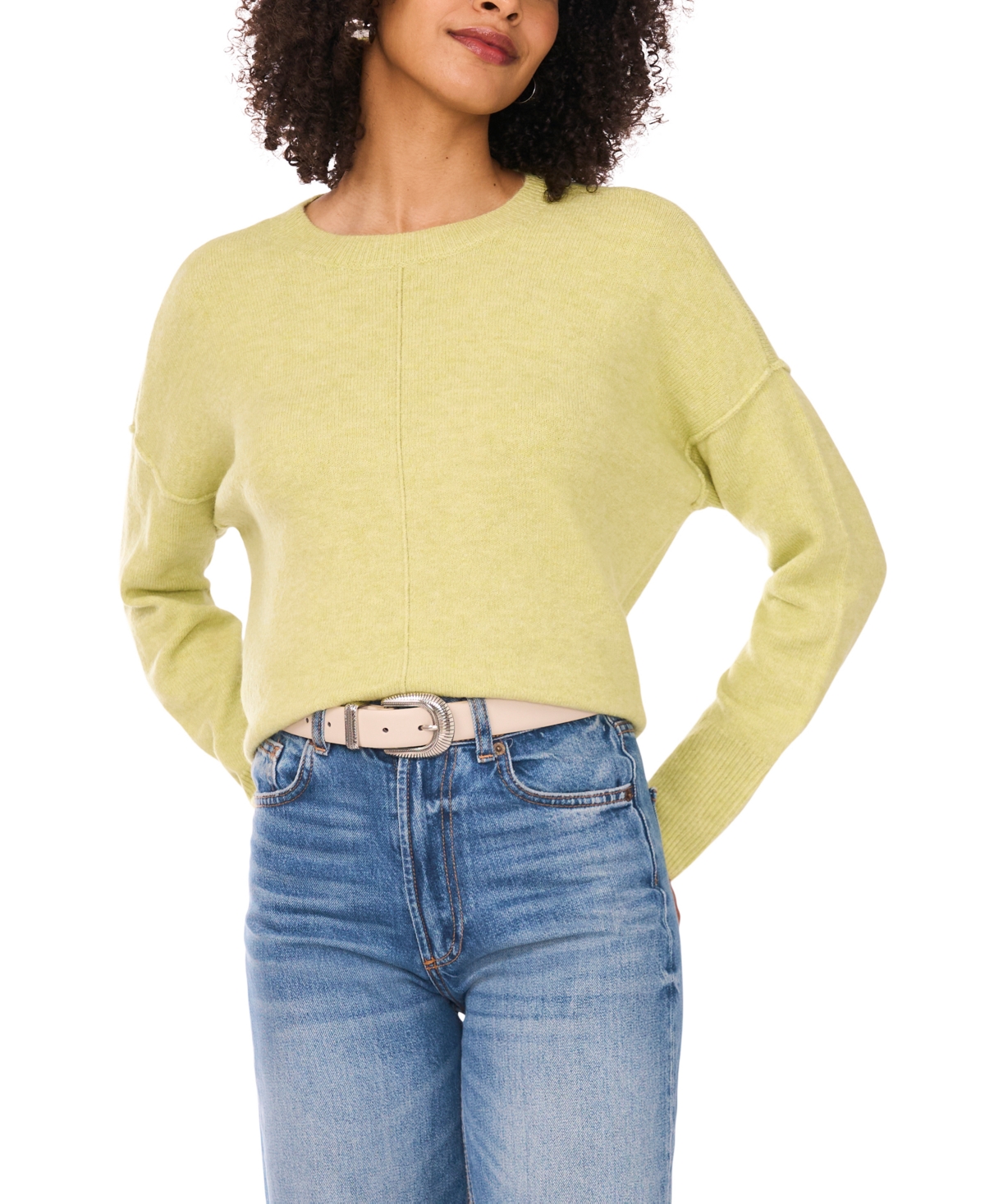 Vince Camuto Women's Cozy Crewneck Long-sleeve Extend-shoulder Sweater In Green
