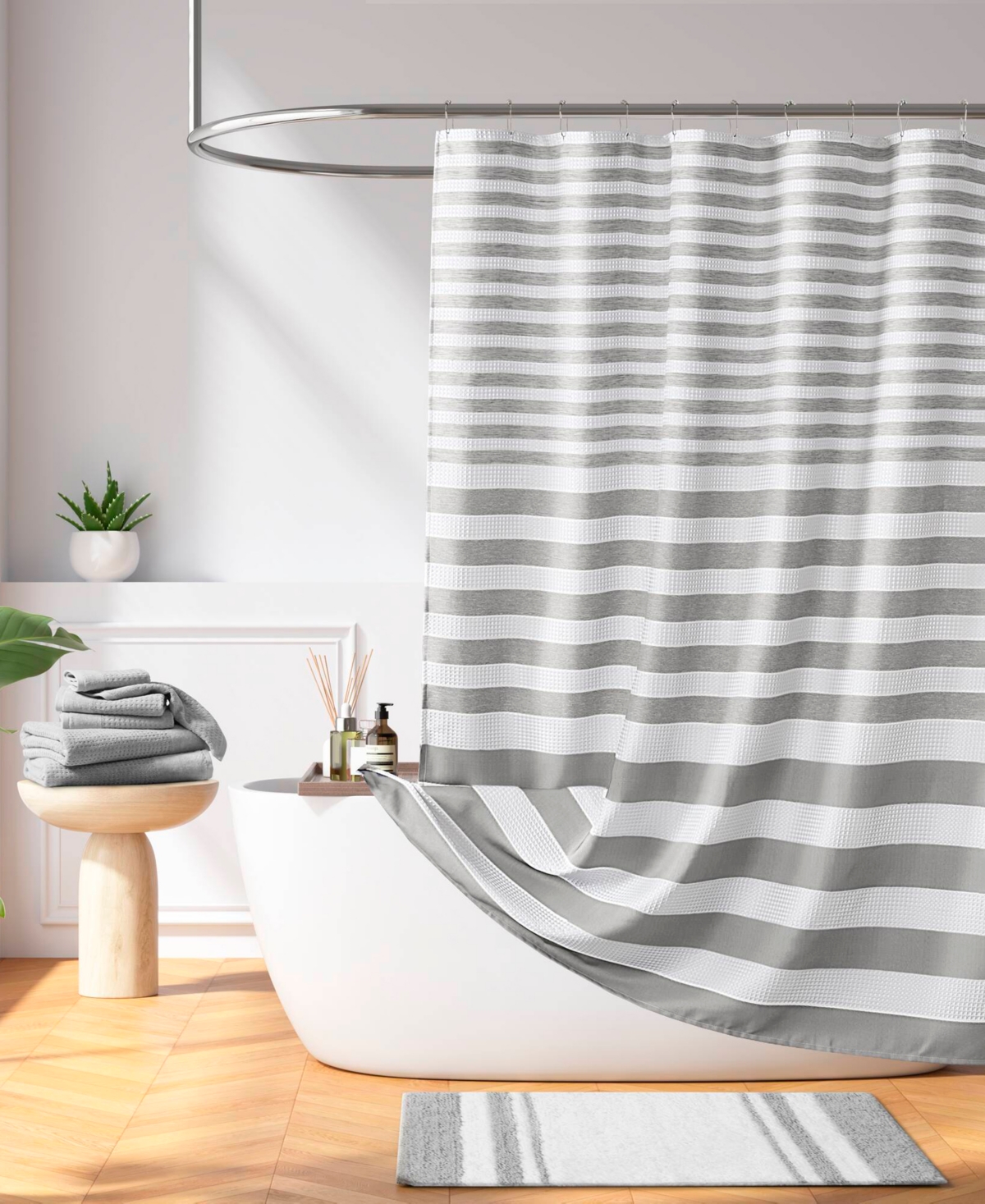 Madison Park Ariana Ombre Waffle Shower Curtain, 72" X 72" In Gray