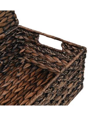 Hand-Woven Hyacinth Storage Baskets with Handles and Lids (Set of 3)