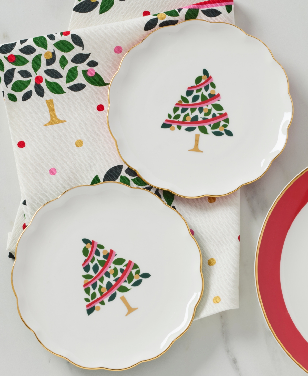 Kate Spade Evergreen Scallop Tidbit Plates, Set Of 4 In Multi