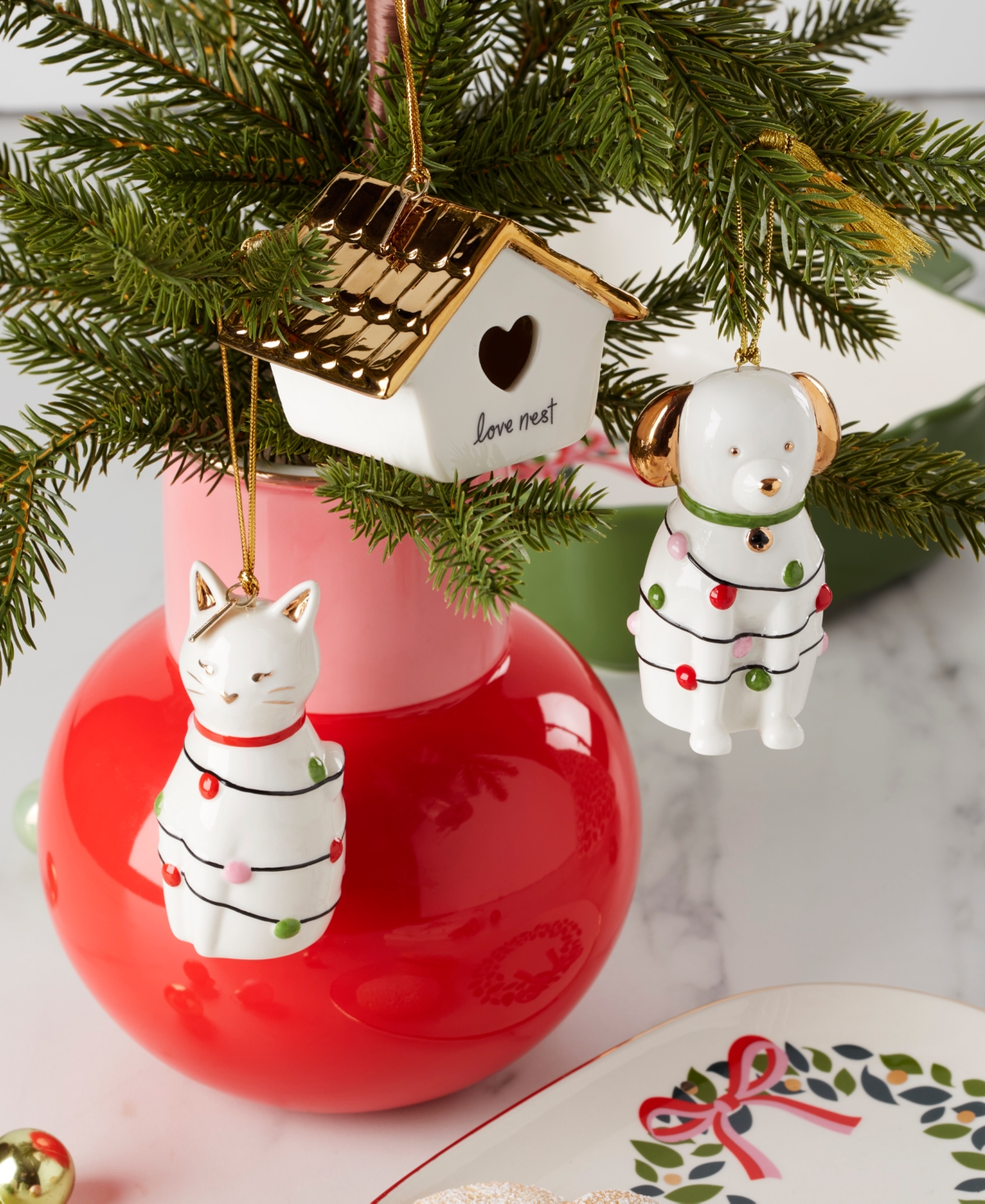 Kate Spade Be Jolly Dog Ornament In White