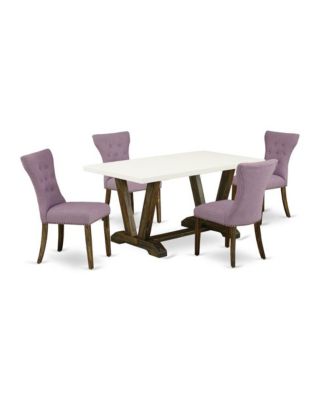 5-Piece Dinette Set – Rectangular Table with Wooden Legs and 4 Upholstered Chairs with Dahlia Linen Seats and Tufted Backs