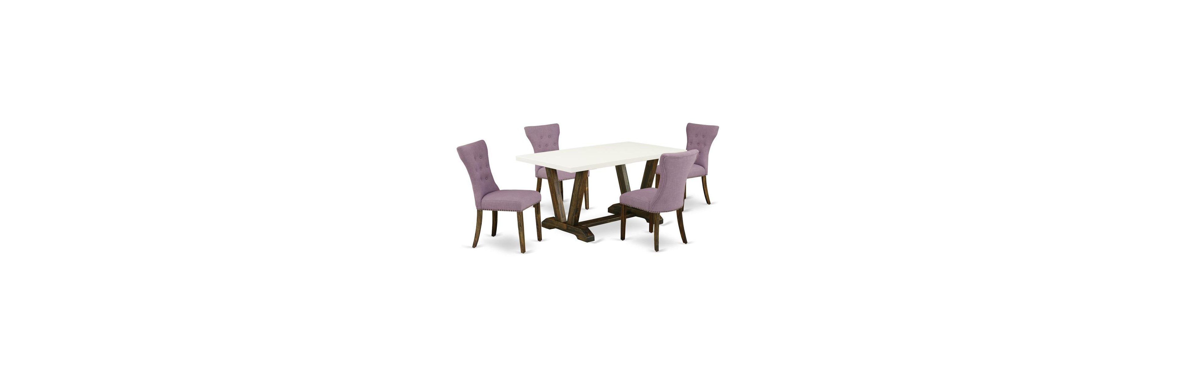 East West Furniture 5-Piece Dinette Set- 4 Upholstered Dining Chairs with Dahlia Linen Fabric Seat and Button Tufted Chair Back