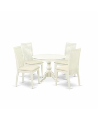 5-Pc Set Small Dining Table & Wooden Slatted Back Chairs