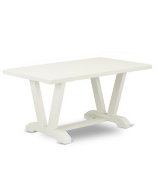 Pc Table Set - 1 Linen White Wood Dining Table and 2 Mid Century Modern Bench - Stable and Durable Construction - Linen White Finish