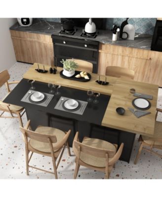 Kitchen island with 8 doors, island storage table with dining table, coffee station and microwave rack for home, dining room