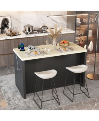 61x29.5x35.4 inches Kitchen island with 2 drawers, 4 doors, storage table with sockets, coffee station and microwave rack for home