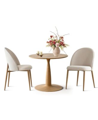 3-Piece 34.5 Inch Round Dining Set with Wood-Look Pedestal Table and 2 Upholstered Chairs with Wood-Tone Metal Legs-Maison Boucle