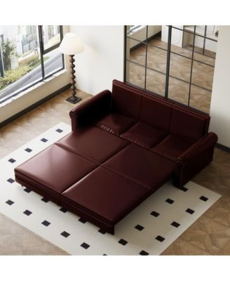 93.7" Faux Leather King Pull Out Sofa Bed, 3-in-1 Convertible Sleeper Couch with Rolled Arms & Nailhead Trim for Living Room