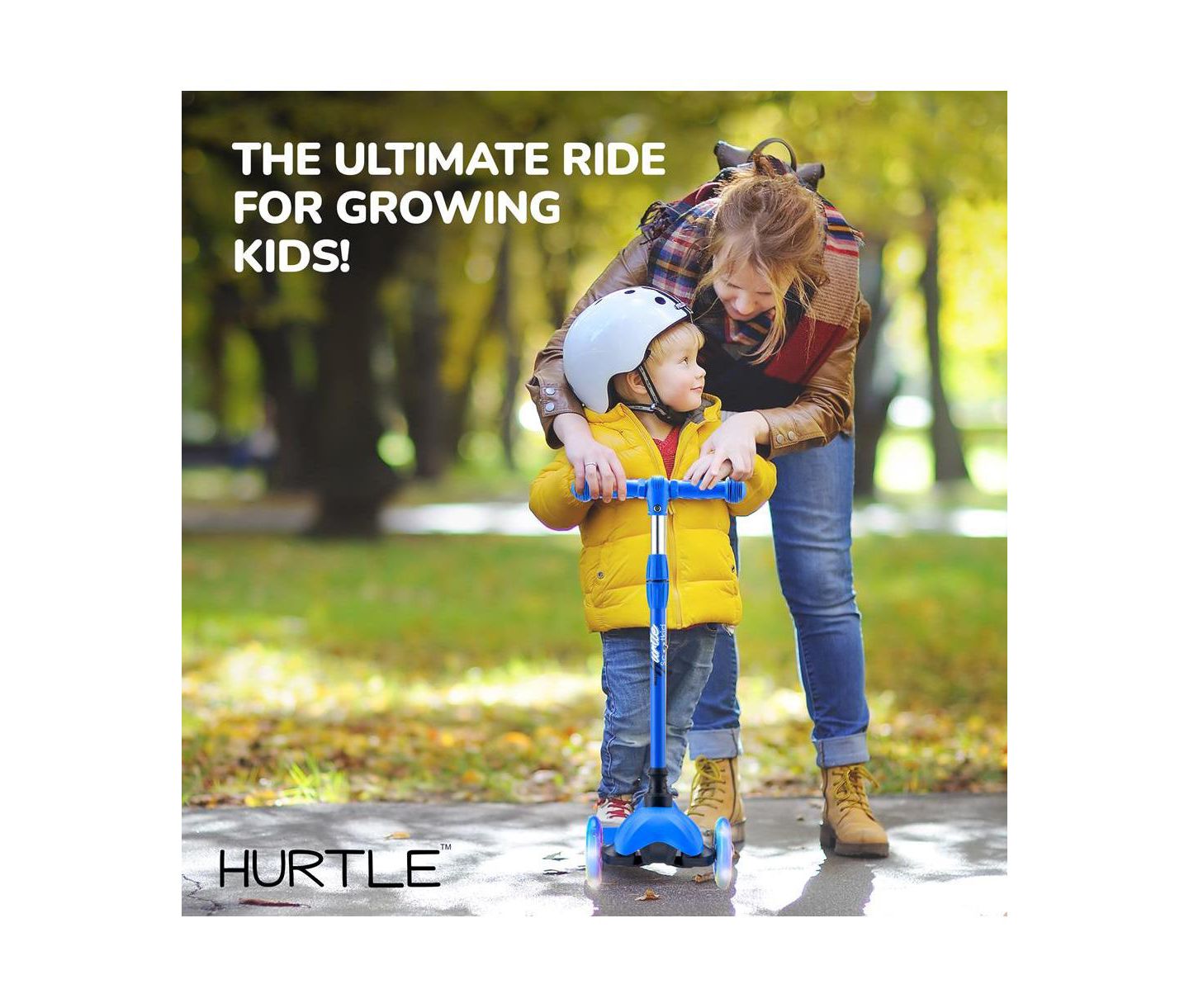 Детская игрушка Hurtle Lightweight 3-Wheel Mini Kickboard Scooter with LED Light Wheels, Ages 2+, цвет: Синий — фото 7