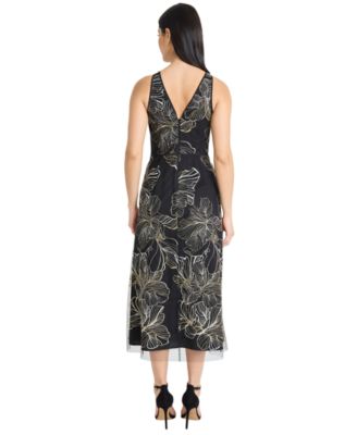 Women's Crew Neck Embroidered Midi Dress