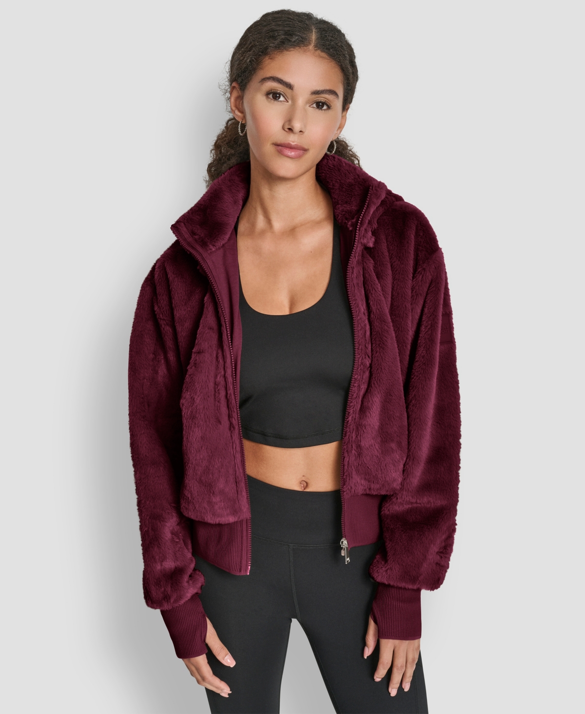 Dkny Sport Women's Faux-fur Zip-front Bomber Jacket In Purple