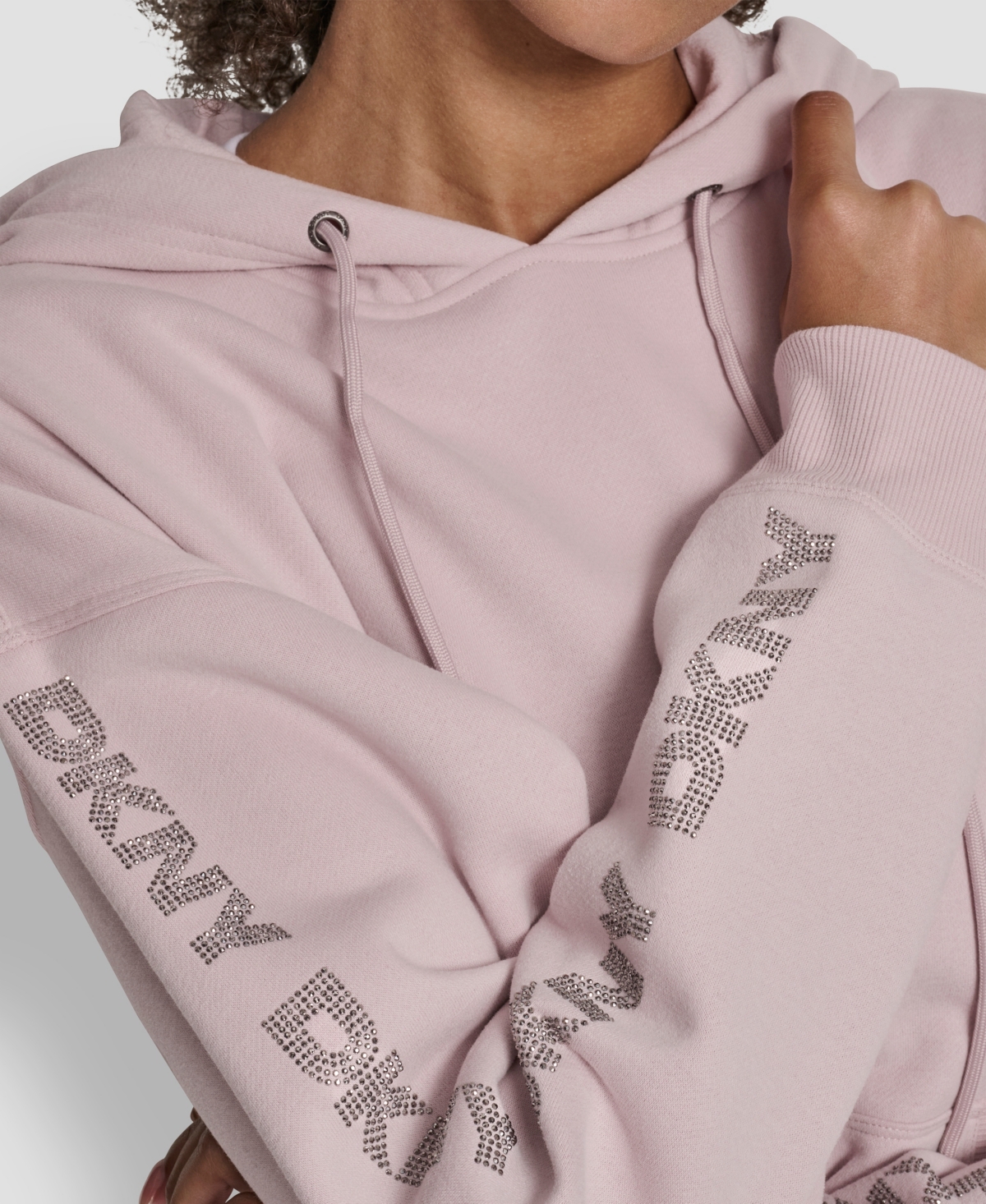 Dkny Sport Women's Rhinestone Logo Fleece Hoodie In Pink