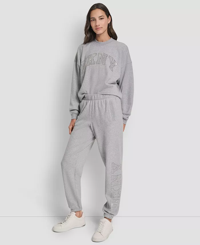 Women's Exploded Rhinestone Varsity Logo High Rise Relaxed Jogger - thumbnail 2