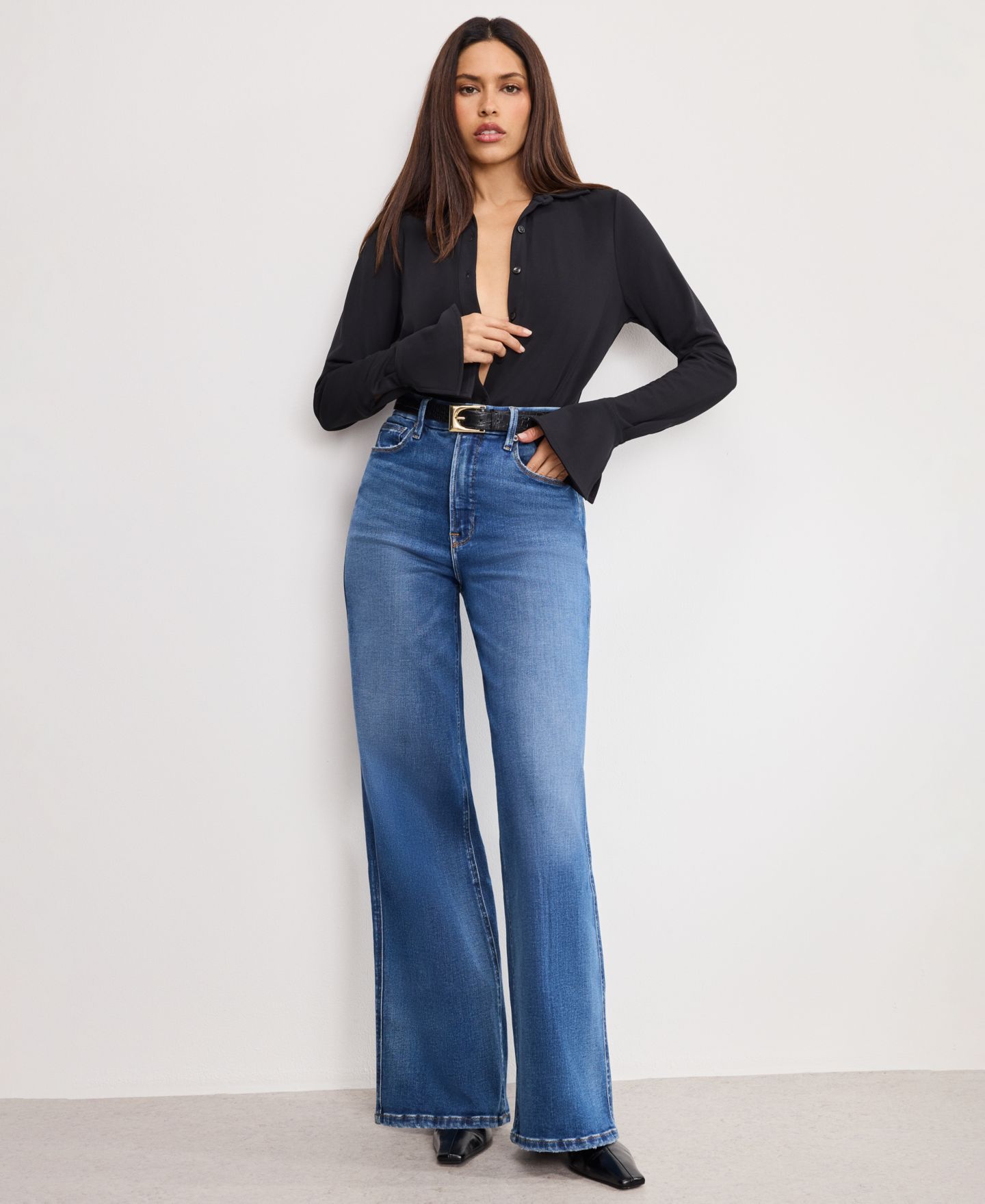 Женские джинсы Good American Soft Tech Good Skate Wide Leg Jeans, Regular & Plus Size, цвет: Индиго — фото 5