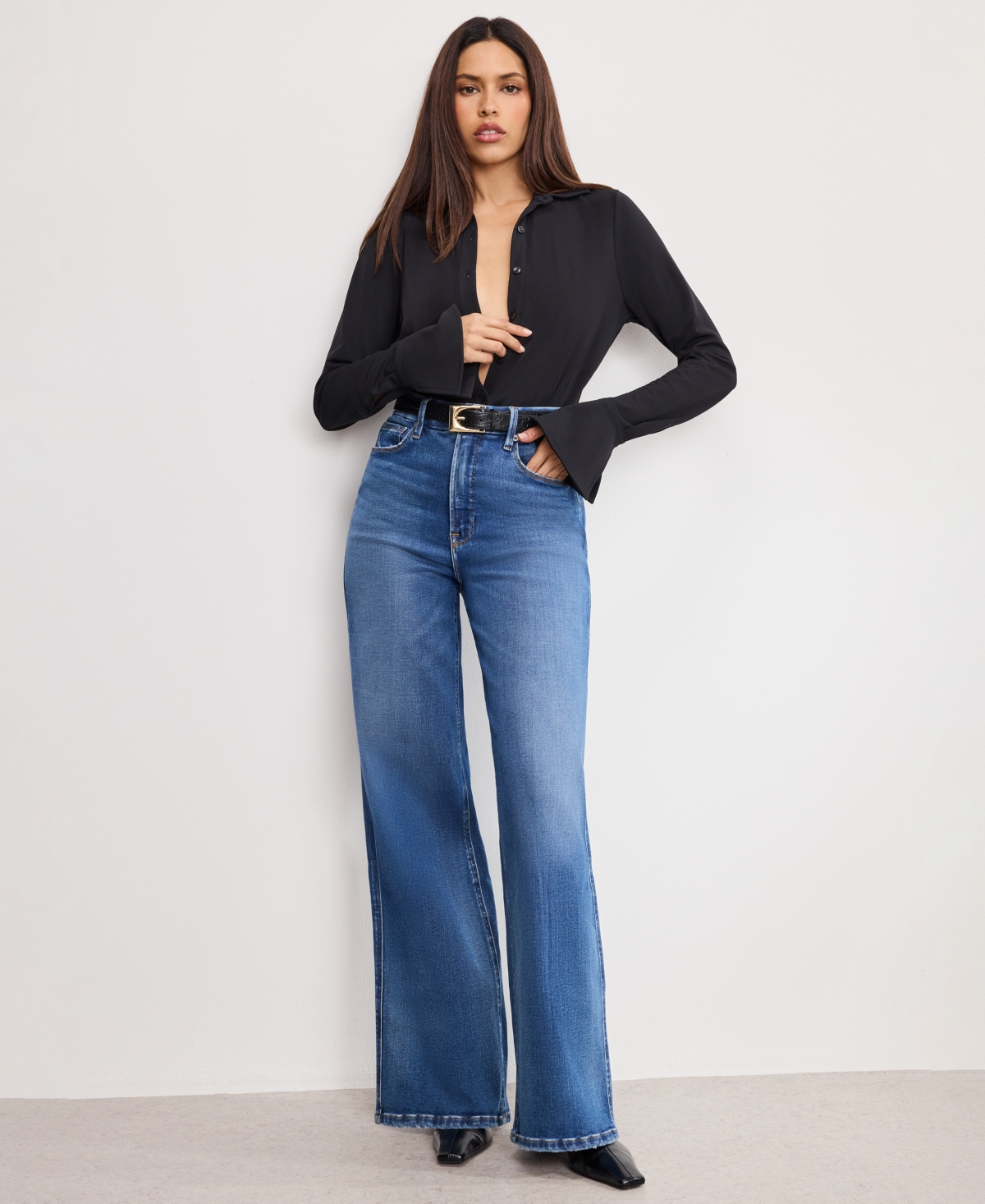 Good American Soft-tech Good Skate High Waist Wide Leg Jeans In Blue