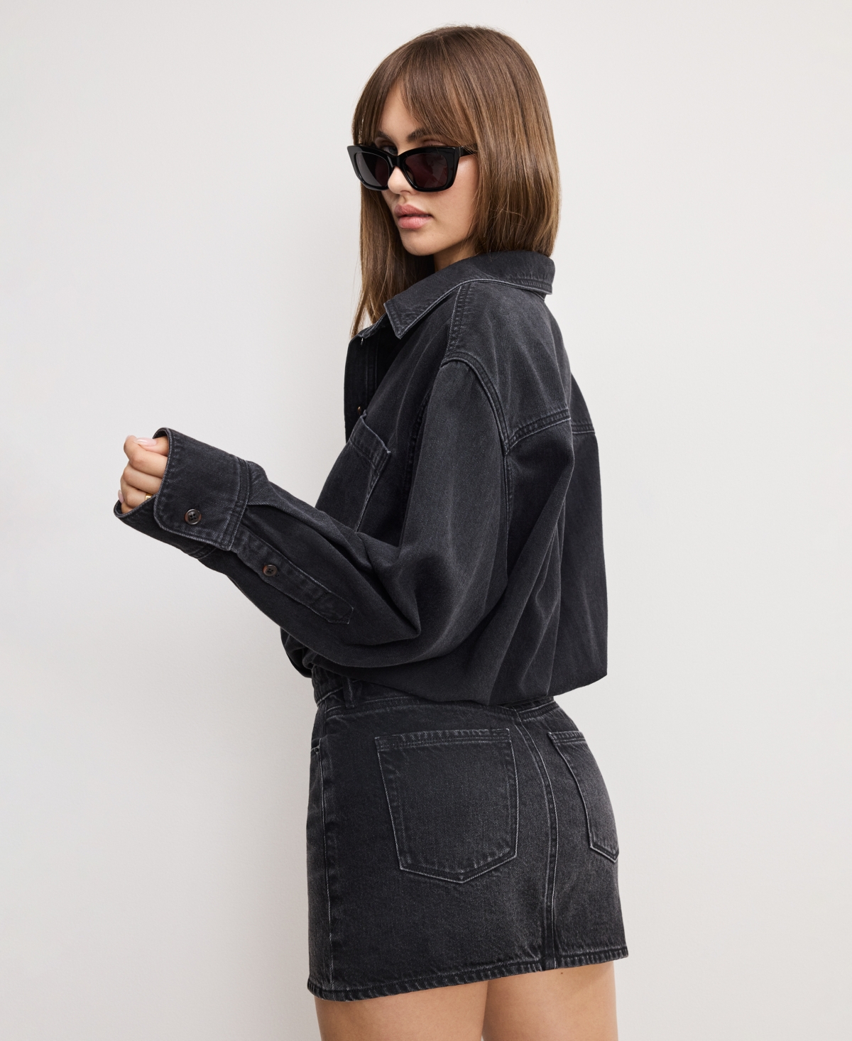Good American Women's Collared Denim Shirt Dress, Regular and Plus