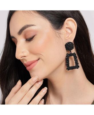 Women's Black  Textured Geometric Drop Earrings