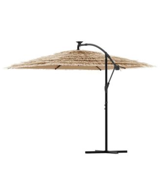 Garden Parasol Brown Polyester Large Collapsible Garden Parasol