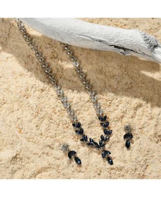 Women's Blue Stone Leaf Necklace And Earrings (Set Of 2)