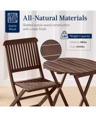 3-Piece Acacia Wood Bistro Set, Folding Patio Furniture w/ 2 Chairs, Table