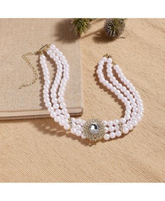 Women's White  Pearl Cluster Necklace