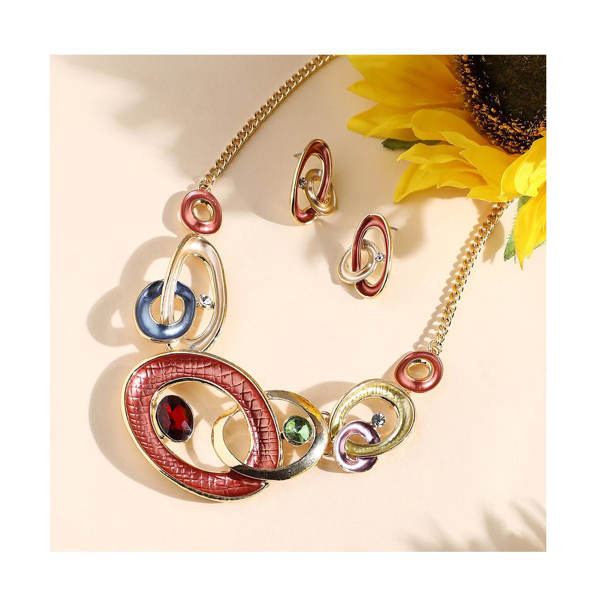 Sohi Women's Circular Cluster Jewellery Set In Gold