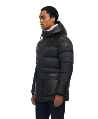 Men's Men s Wolf Mix Media Faux Shearling Parka Puffer with Fixed Hood