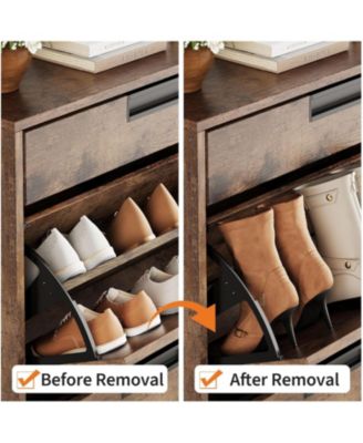 Shoe Storage Organizer with 2 Flip Drawers and 1 Drawer, Shoe Storage Organizer with 3-Tier Adjustable Shelves for Entryway, Living Room