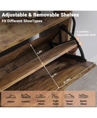 Shoe Cabinet with 2 Flip-Drawers &amp; Storage Bench, Farmhouse Wood Freestanding Shoe Rack with 2 Hooks &amp; Bottom Shelf for Entryway