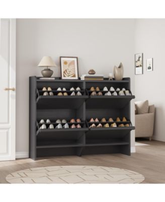 Shoe Cabinet with 4 Flip Drawers, Wooden Shoe Organizer with Adjustable Shelf, Shoe Storage for Entryway, Hidden Cabinet for Hallway