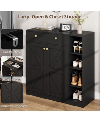 42" Tall Modern Shoe Storage Cabinet with Doors and Drawers,3 Adjustable Shelves and Stable Base, 4-Tier Shoes Rack Organizer Cabinet