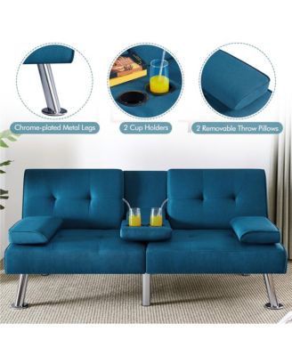 Fabric Upholstered Convertible Futon Sofa Bed