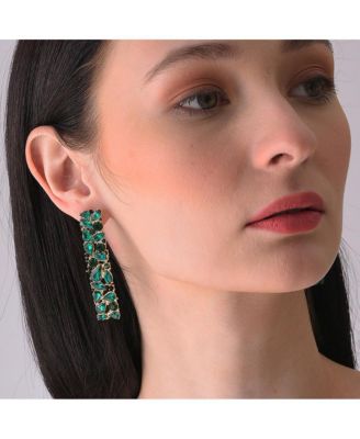 Women's Green  Embellished Cluster Drop Earrings