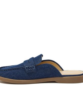 Women's Comfort Slip On Denim Penny Loafer Mules