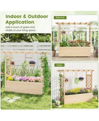 2PCS Wooden Raised Garden Bed/ Lattice Trellises Hanging Roof Drainage Outdoor