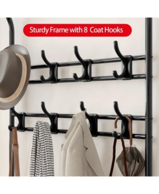 Hall Tree Shoe Bench, 4-in-1 Industrial Entryway Storage Bench with 8 Sturdy Hooks, Freestanding Coat Rack for Small Spaces, Apartments, Retro Brown