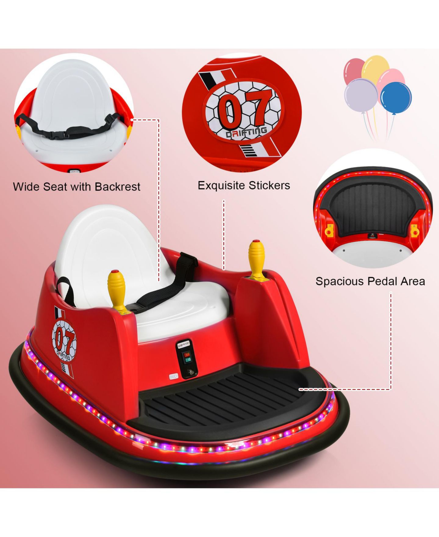 Детская игрушка HONGGE 12V Electric Flashing Lights 360-Degree Spin Ride-On Bumper Car, 1 Seat, Ages 2+, цвет: Красный — фото 7