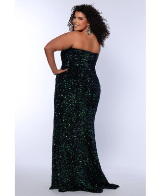 Women's Peacock Sequin Velvet Fitted Formal