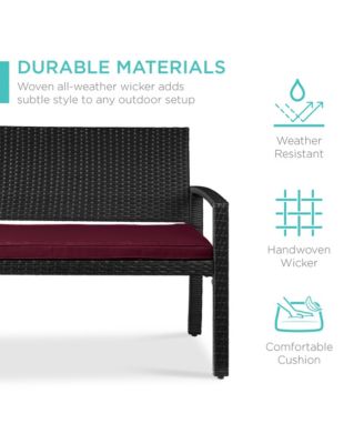 2-Person Outdoor Wicker Bench Garden Patio Porch Furniture w/ 700lb Capacity, Cushion