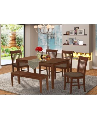 CANO6C-MAH-C 6-Pc Dining Table with bench set- Table and 4 Dining Chairs and Bench