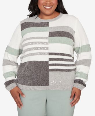 Plus Size Stockbridge Stripe Sequin Colorblock Chenille Sweater