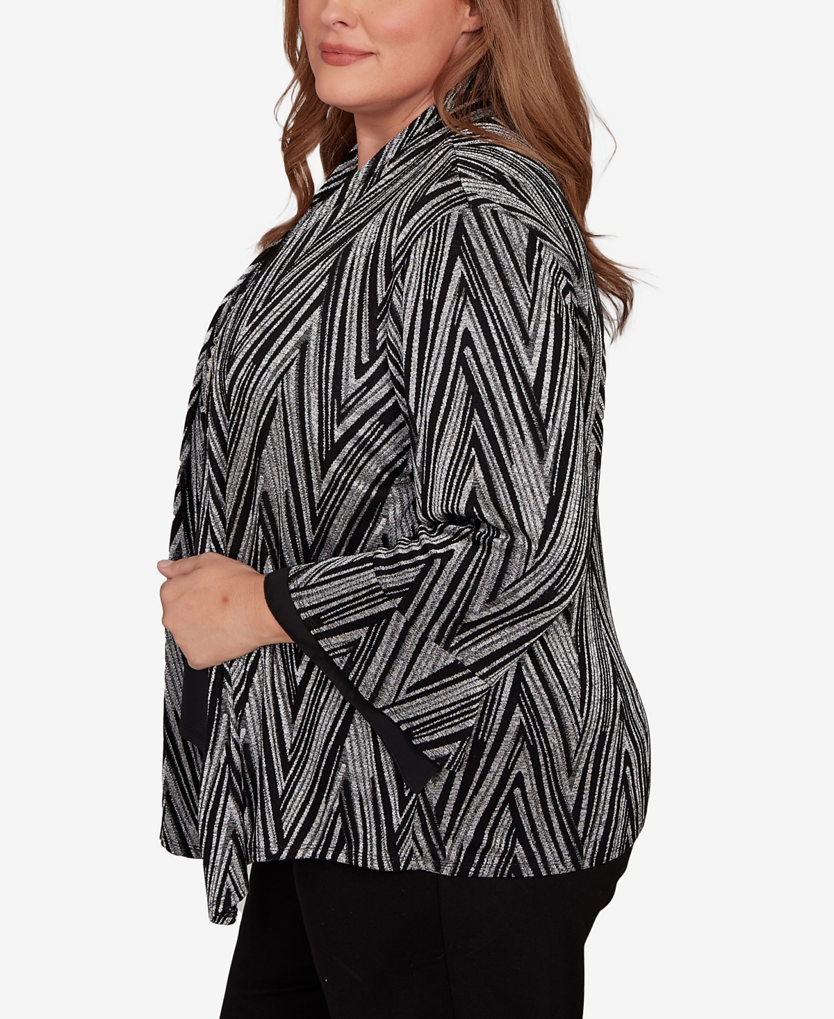 Alfred Dunner Plus Size Barcelona Metallic Chevron Two In One Top With Necklace In Multi
