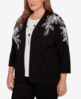 Plus Size Barcelona Floral Soutache Two In One Sweater With Necklace