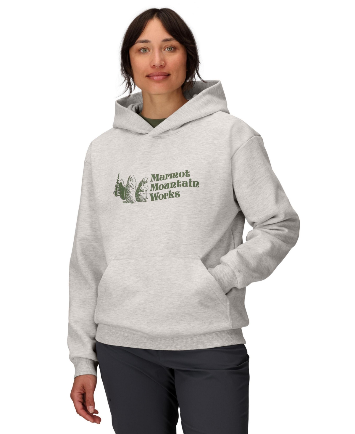 Marmot Women's Mmw Logo-print Ribbed-trim Hoodie In Gray