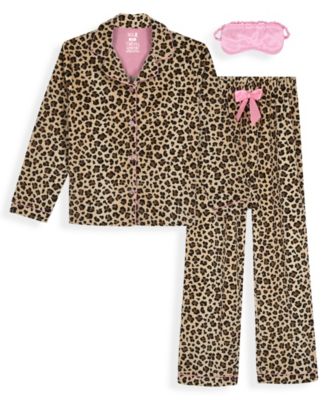 Max & Olivia - Girls 6-16 3-Piece Cheetah Coat, Pants and Sleep Mask Pajama Set
