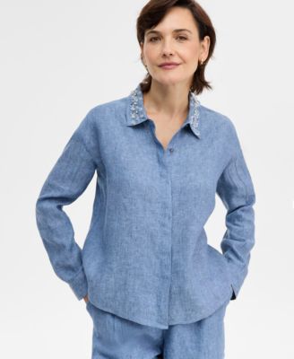 Charter Club - Petite Woven Beaded Collar Shirt